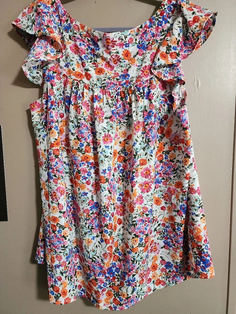 Cottagecore Floral Ruffle Sleeve Blouse Top | Boho Spring Summer Tank | XL - Picture 6 of 7